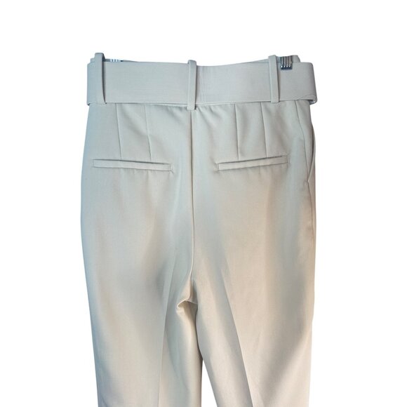 NWOT ZARA XS High-Waist Trousers With Wide Belt Neutral Cream High Rise - Picture 9 of 16